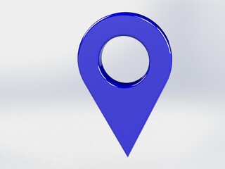 LOCATION pin glossy blue arrow. The concept of tagging a sign landmark needle tip to create a route search. Isolated on white background 3D rendering 3D. – Illustration  