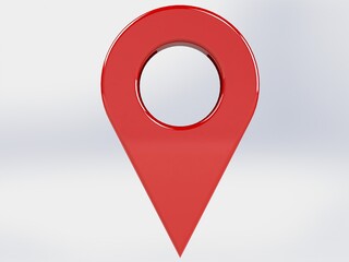 LOCATION pin glossy red arrow. The concept of tagging a sign landmark needle tip to create a route search. Isolated on white background 3D rendering 3D. – Illustration  