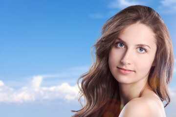 Fototapeta premium Fashion concept of young woman. Beauty photo. Cosmetics. Skin care. Body care.