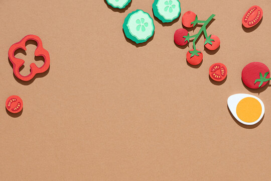 Paper food pattern with raw fresh ingredients of salad