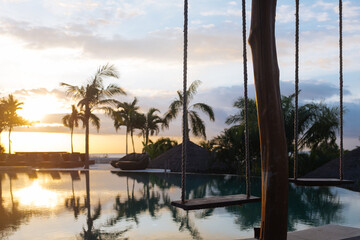 Tropical Pool At Sunset