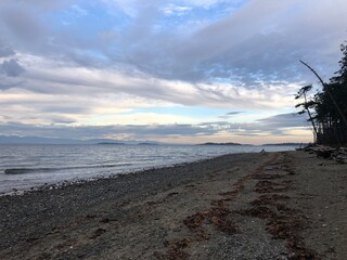 Empty Rathtrevor Beach near Nanaimo in British Columbia. Popular beach in Parksville, BC, Canada
