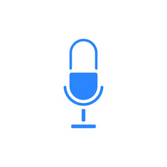 blue microphone icon, Podcast icon, voice recording. Retro microphone vector image.