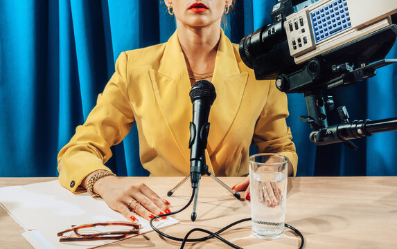 Female Speaker in studio .