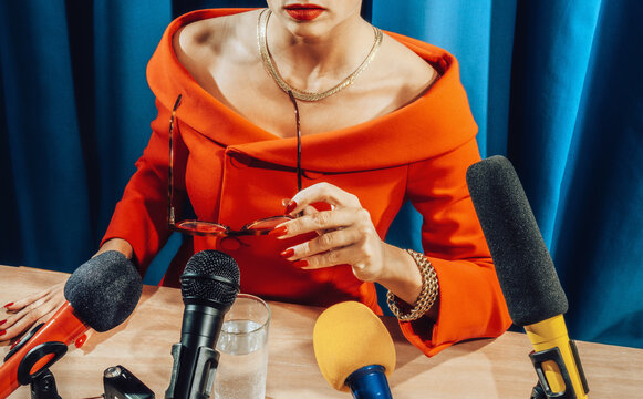 Stylish female at Press Conference.
