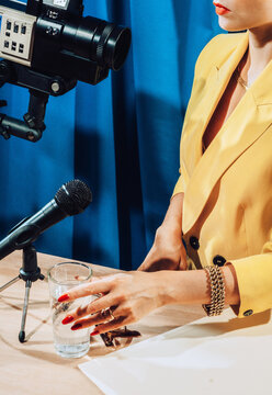 Female Speaker In Studio .