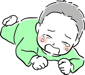 うつ伏せて泣いている赤ちゃんのイラスト素材