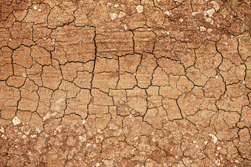 Red dry cracked ground. Dried clay texture and patterns cracked surface of clay and land.
