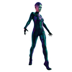 Cyberpunk Asian POC woman on isolated white background, 3D Illustration, 3D rendering