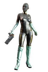 Scifi Alien Woman with Gray Skin, 3D Illustration, 3D rendering