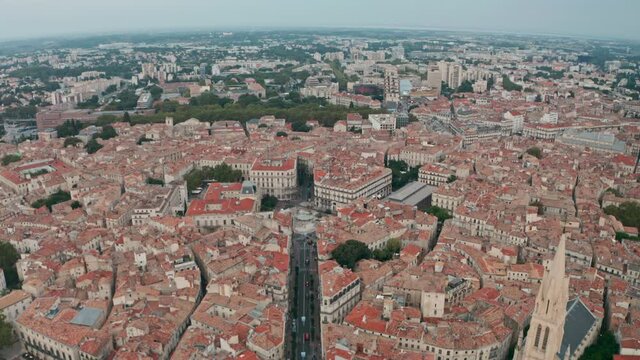 Dolly forward drone shot down Rue Foch Central Montpellier City France