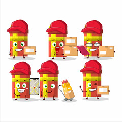 Cartoon character design of long gift box working as a courier