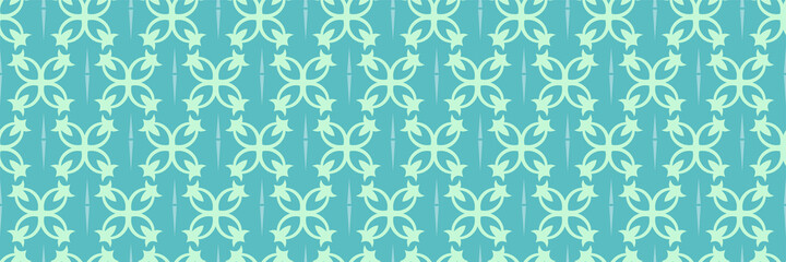 Background pattern with geometric decorative ornament on blue and green background. Seamless background for wallpaper, textures. Vector illustration