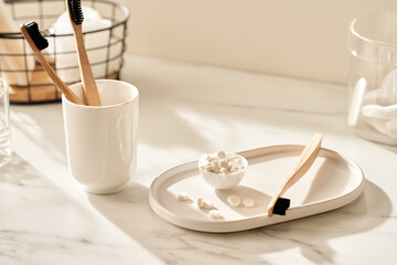 Bamboo toothbrushes and solid toothpaste