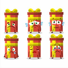 Long gift box cartoon character with sad expression