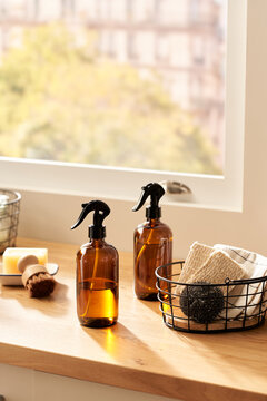 Bottles with natural cleaner in kitchen