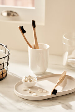 Solid toothpaste and bamboo toothbrushes