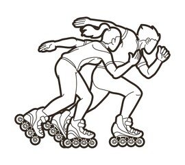 Group of Roller blade Players Extreme Sport Action Cartoon Graphic Vector