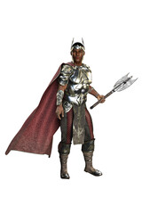 Medieval Fantasy POC Warrior King Man with sword on isolated white background, 3D illustration, 3D Rendering