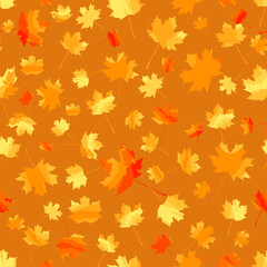 yellow autumn repetitive background with maple leaves. vector seamless pattern. wrapping paper. design element for greeting card, banner, flyer, cover, invitation, textile. modern stylish texture