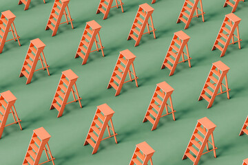 3d render of Pink stepladders on green background