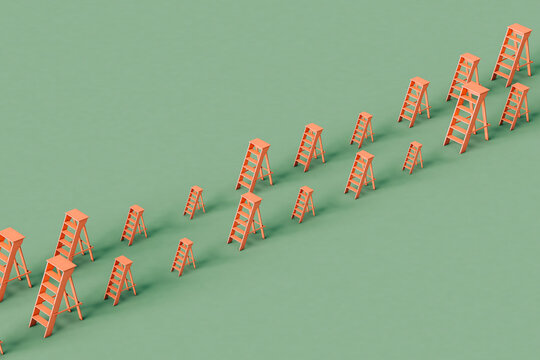 pink ladders on a line in different positions