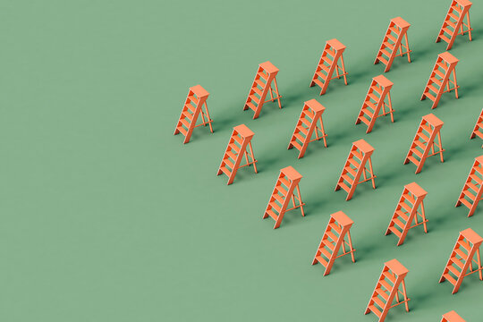 pink ladders on green background