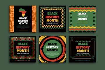 hand drawn flat black history month instagram posts collection vector design illustration - obrazy, fototapety, plakaty