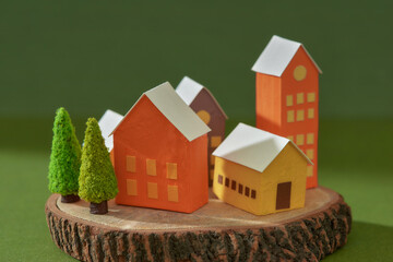 Houses in the mountains among the trees