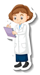 A girl in science gown cartoon character sticker