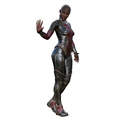 POC Medieval Fantasy Warrior Woman with sword on isolated white background, 3D illustration, 3D Rendering