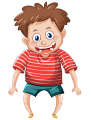 A boy wears red t-shirt on white background