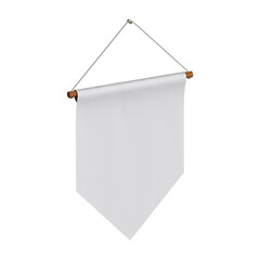 Hanging Pennant Flag on a wooden dell stick, Perspective View 3d rendered illustration.