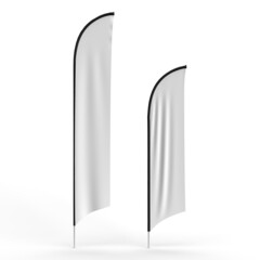 4m and 3m Banner Flag with a black sleeve and white skin, isolated on a white background. 3d rendered illustration for mockups