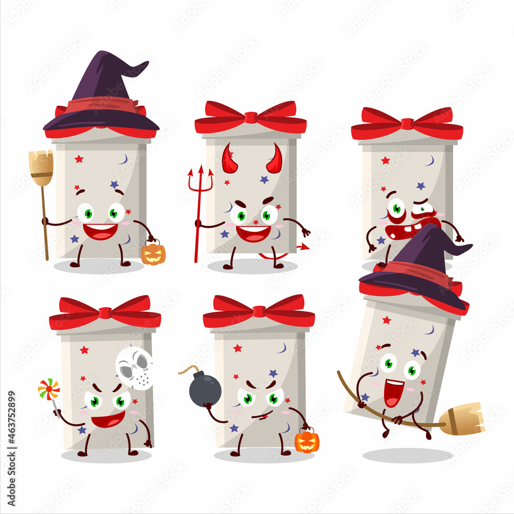 Poster halloween expression emoticons with cartoon character of white long gift box