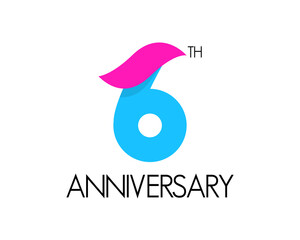 6 year simple anniversary logo design with ribbon icon