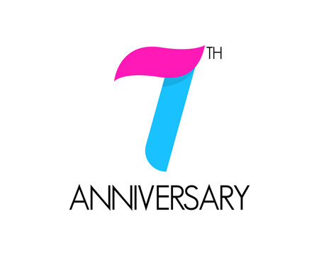 7 year simple anniversary logo design with ribbon icon