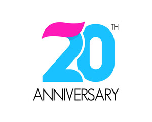20 year simple anniversary logo design with ribbon icon