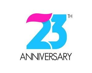 23 year simple anniversary logo design with ribbon icon