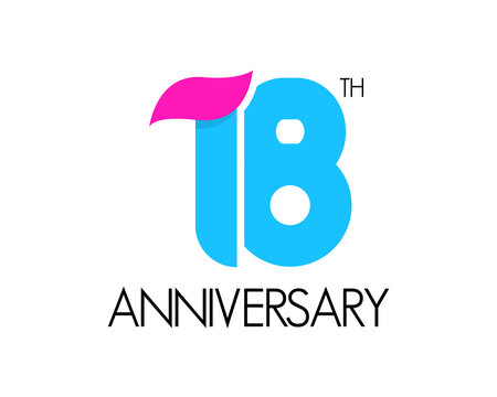 18 year simple anniversary logo design with ribbon icon
