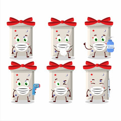 A picture of white long gift box cartoon design style keep staying healthy during a pandemic