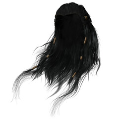 3d render, 3d illustration, fantasy long hair on isolated white background