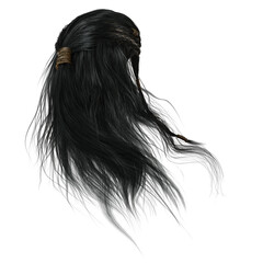 3d render, 3d illustration, fantasy long hair on isolated white background