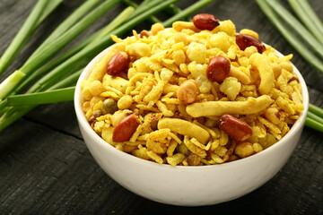 Bowl  Indian savory snack food, namkeen, mixture, 