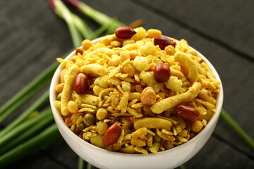 Bowl  Indian savory snack food, namkeen, mixture, 