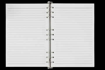 a businessman's notebook with a zipper archiver and sheets in a ruler, isolate