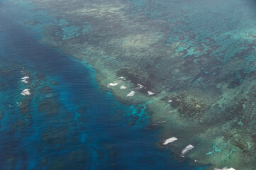 空から見る東シナ海の珊瑚礁