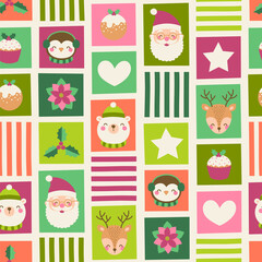 Cute cartoon character and decorative elements for christmas and new year celebration background.