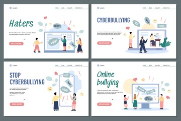Fototapeta na wymiar Web banners with concept cyberbullying, trolling and online abuse in internet.