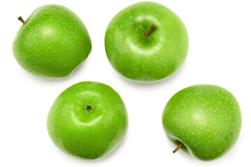 green apples isolated on white background. clipping path. top view